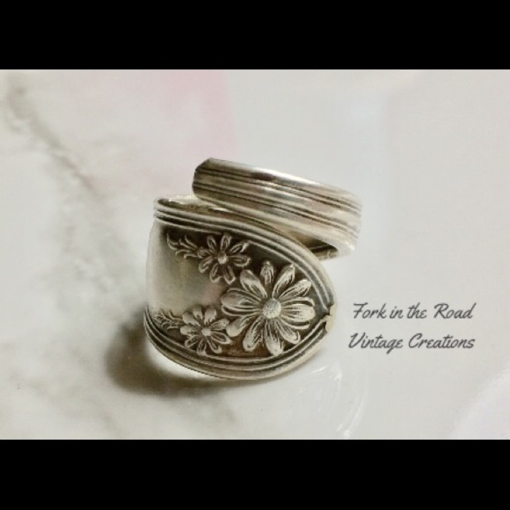 Sterling Silver Plate Spoon Ring Floral Vintage - Picture 6 of 6